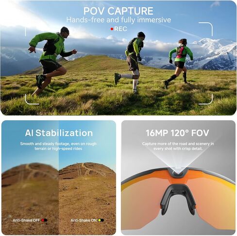 Ranger AI Smart Glasses with Camera Sports Goggles with16MP,120°FOV, EIS stabilization Camera,1080P Video Recording，UV 400 Protection，Open‐Ear Audio，walkie-Talkie Black - Zeiss Orange Lens in Saudi Arabia