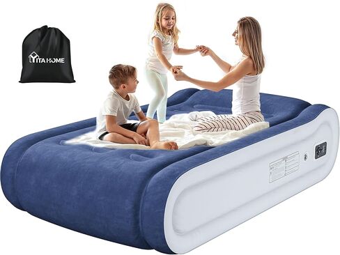YITAHOME Queen Size Air Mattress with Pump and Banded Headboard, 18in Luxury Flocked Top Blow up Mattress, Durable Inflatable Mattress for Home & Guests, Brown AirBed in Saudi Arabia