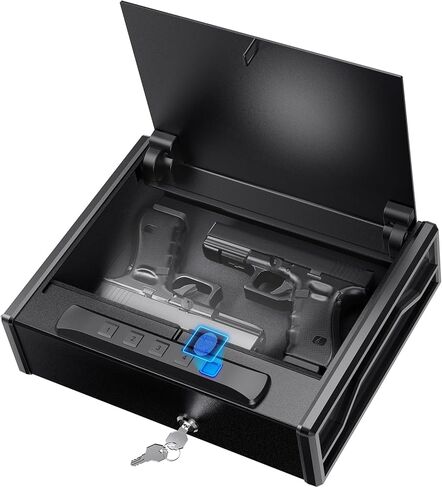 Biometric Gun Safe for Pistols - 3-Way Quick Access Handgun Safe with Fingerprint/Digital Keypad/Key, Large Capacity Gun Lock Box for Home, Bedside Nightstand and Car, Matte Black in Kuwait