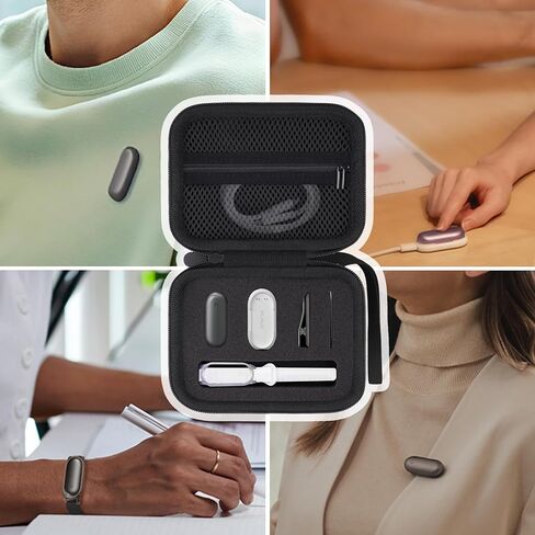 حافظة صلبة متوافقة مع مسجل الصوت Plaud NotePin/NotePin S AI - مع حشوة إسفنجية مخصصة، تحمل مسجل NotePin، ودبوس مغناطيسي، ومشبك، وقاعدة شحن وكابل، وسوار معصم (جراب أسود) in Saudi Arabia