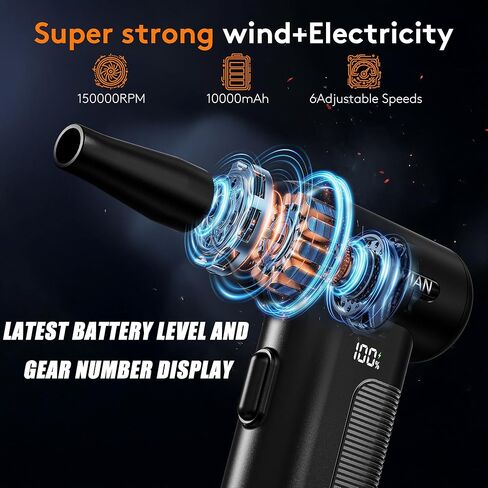 منفضة الهواء المضغوط الكهربائية: 150000 دورة في الدقيقة 10000 مللي أمبير في الساعة LED 6-Gear منظف لوحة المفاتيح قابل للتعديل، منفضة لاسلكية قابلة للشحن لتنظيف لوحة مفاتيح الكمبيوتر in Saudi Arabia