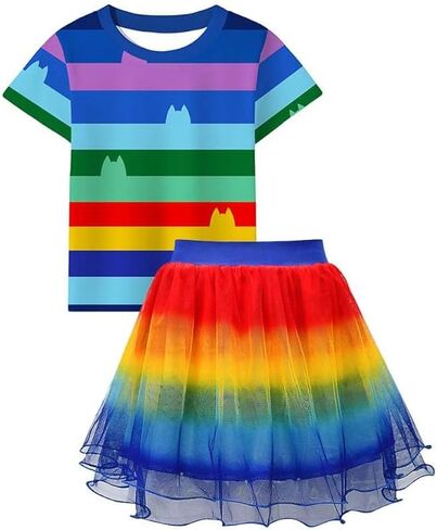 Rainbow Tutu Dress for Toddler Girls Coat Tshirt Skirt Outfit Set with Headband and Bag Kids Halloween Outfits in Saudi Arabia