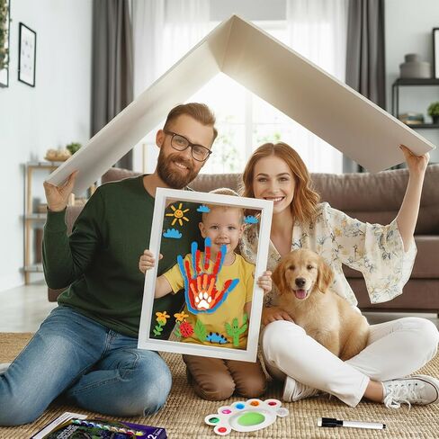 مجموعة بصمة اليد العائلية من OurWarm مكونة من 4 قطع، مجموعة بصمة يد الطفل DIY هدايا تذكارية مع 50 ملصقًا و12 طلاءًا، مجموعة بصمة قدم الطفل إطار خشبي للآباء الجدد في الذكرى السنوية لحديثي الولادة هدايا يوم التبني in Kuwait