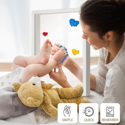 مجموعة بصمة اليد العائلية من OurWarm مكونة من 4 قطع، مجموعة بصمة يد الطفل DIY هدايا تذكارية مع 50 ملصقًا و12 طلاءًا، مجموعة بصمة قدم الطفل إطار خشبي للآباء الجدد في الذكرى السنوية لحديثي الولادة هدايا يوم التبني in Kuwait