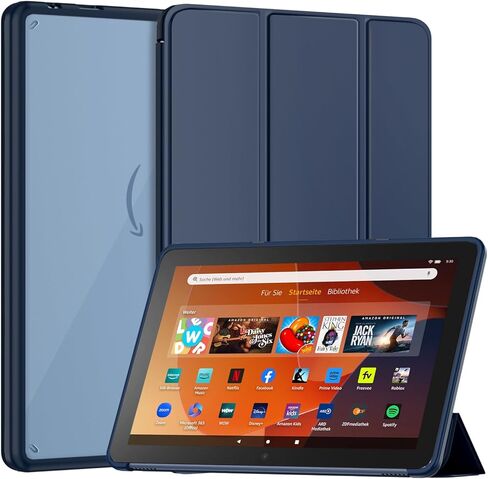 حافظة الكمبيوتر اللوحي Amazon Fire HD 10 الجديدة (تناسب فقط الجيل الثالث عشر، إصدار 2023)، حافظة Sanyetral الفاخرة من جلد البولي يوريثان بحامل ثلاثي الطي وغطاء خلفي شفاف من البولي كربونات مع تنبيه/غفو تلقائي، غير مخصصة لهاتف Nokia iPad Samsung - أزرق داكن in Kuwait