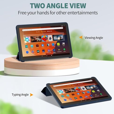 حافظة الكمبيوتر اللوحي Amazon Fire HD 10 الجديدة (تناسب فقط الجيل الثالث عشر، إصدار 2023)، حافظة Sanyetral الفاخرة من جلد البولي يوريثان بحامل ثلاثي الطي وغطاء خلفي شفاف من البولي كربونات مع تنبيه/غفو تلقائي، غير مخصصة لهاتف Nokia iPad Samsung - أزرق داكن in Kuwait