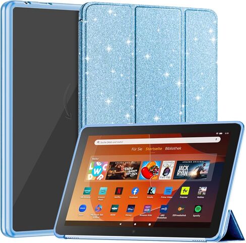 حافظة الكمبيوتر اللوحي Amazon Fire HD 10 الجديدة (تناسب فقط الجيل الثالث عشر، إصدار 2023)، حافظة Sanyetral الفاخرة من جلد البولي يوريثان بحامل ثلاثي الطي وغطاء خلفي شفاف من البولي كربونات مع تنبيه/غفو تلقائي، غير مخصصة لهاتف Nokia iPad Samsung - أزرق داكن in Kuwait