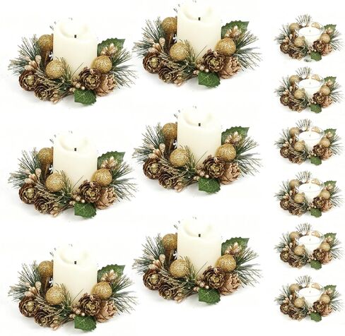 6 Pcs Christmas Candle Rings with Plastic Candles and Cups, Mini Wreaths with Red Berry Pinecone for Cabinets Table Centerpieces Decorations,Christmas Napkin Ring(6, Red-1) in Saudi Arabia