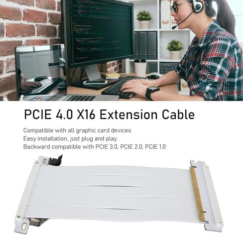 PUSOKEI PCIE 4.0 x16 كابل تمديد موسع، كابل تمديد بطاقة رسومات GPU مزدوج الجوانب عكسي 180 درجة لمنافذ PCI E لـ RX 7900 7800 7700 7600 7500، إلخ (أبيض) in Kuwait