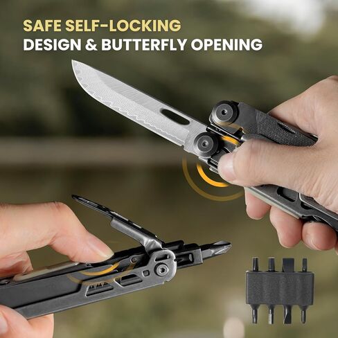 Multitool, 33-in-1 Stainless Steel Multi Tool Pliers with Screwdriver Sleeve, Damascus Pocket Knife, Nylon Sheath for Outdoor, Survival, Camping, Hiking, Simple Repair in Saudi Arabia