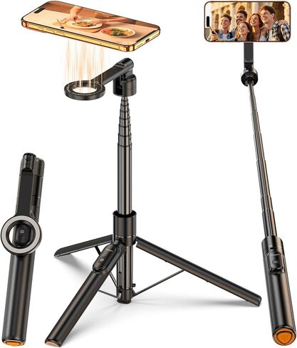 حامل ثلاثي آمن Mag لهاتف iPhone، رأس دوار 360 درجة للتصوير الأمامي والخلفي، عصا سيلفي 65 بوصة لهاتف iPhone Android مع جهاز تحكم عن بعد وحلقة معدنية، حامل ثلاثي القوائم للهاتف المغناطيسي لتسجيل الفيديو أثناء السفر in Kuwait