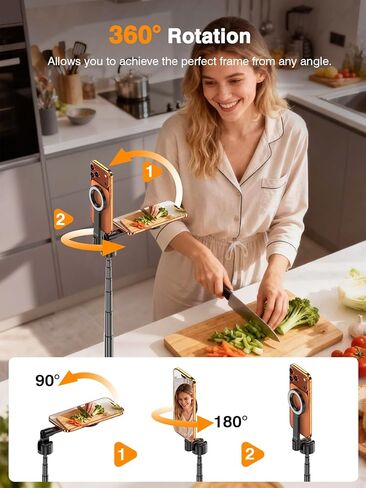 حامل ثلاثي آمن Mag لهاتف iPhone، رأس دوار 360 درجة للتصوير الأمامي والخلفي، عصا سيلفي 65 بوصة لهاتف iPhone Android مع جهاز تحكم عن بعد وحلقة معدنية، حامل ثلاثي القوائم للهاتف المغناطيسي لتسجيل الفيديو أثناء السفر in Kuwait