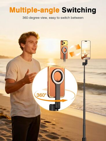 حامل ثلاثي آمن Mag لهاتف iPhone، رأس دوار 360 درجة للتصوير الأمامي والخلفي، عصا سيلفي 65 بوصة لهاتف iPhone Android مع جهاز تحكم عن بعد وحلقة معدنية، حامل ثلاثي القوائم للهاتف المغناطيسي لتسجيل الفيديو أثناء السفر in Kuwait