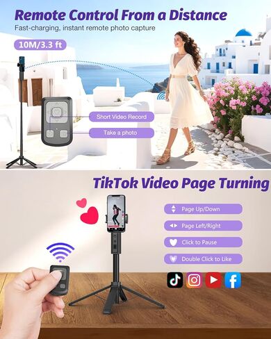 حامل ثلاثي لتتبع الوجه التلقائي يدور 360 درجة مع ضوء، حامل ثلاثي للهاتف مع جهاز تحكم عن بعد لمتابعة حركتك، لعصا سيلفي لهاتف Android لمدونة فيديو لمنشئي المحتوى (أسود) in Kuwait