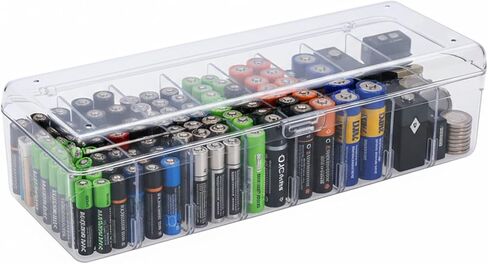 Battery Organizer,Clear Battery Storage Box with lid,8 Slot Battery Storage Case Removable Dividers for Common Types Batteries, Household Container(Clear) in Kuwait
