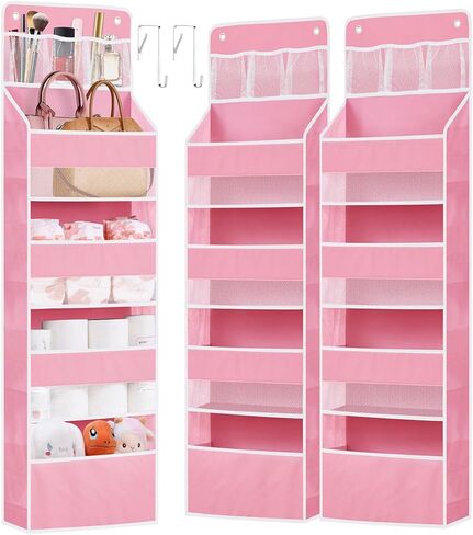 2 Pack Over The Door Organizer, Hanging Storage Organization with Large Capacity Pockets, Swing-Proof Behind Door Storage Shelf for Kicthen Bedroom Nursery Kids Toys Shoes,Pink in Saudi Arabia