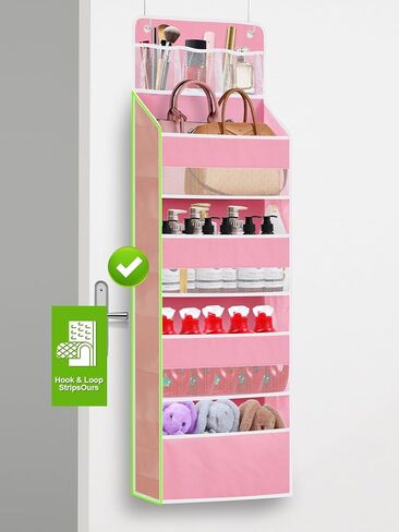 2 Pack Over The Door Organizer, Hanging Storage Organization with Large Capacity Pockets, Swing-Proof Behind Door Storage Shelf for Kicthen Bedroom Nursery Kids Toys Shoes,Pink in Saudi Arabia