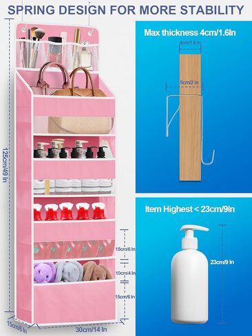 2 Pack Over The Door Organizer, Hanging Storage Organization with Large Capacity Pockets, Swing-Proof Behind Door Storage Shelf for Kicthen Bedroom Nursery Kids Toys Shoes,Pink in Saudi Arabia