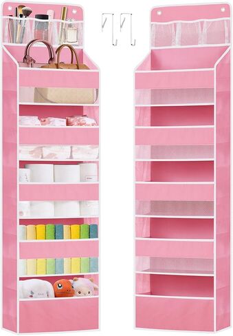 2 Pack Over The Door Organizer, Hanging Storage Organization with Large Capacity Pockets, Swing-Proof Behind Door Storage Shelf for Kicthen Bedroom Nursery Kids Toys Shoes,Pink in Saudi Arabia