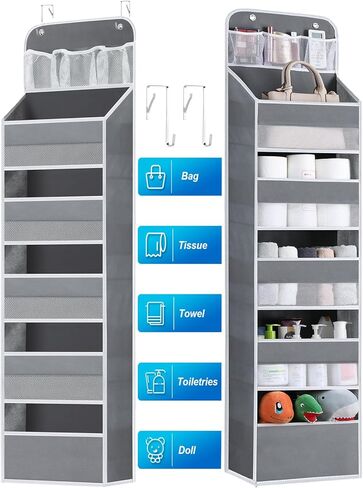2 Pack Over The Door Organizer, Hanging Storage Organization with Large Capacity Pockets, Swing-Proof Behind Door Storage Shelf for Kicthen Bedroom Nursery Kids Toys Shoes,Pink in Saudi Arabia