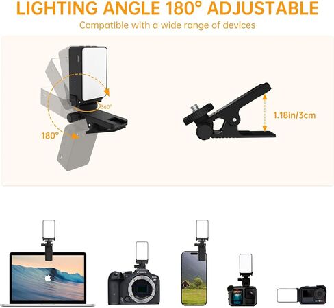 Suptig Mini Video Light, Selfie Light for Phone, Laptop, Camera, Gopro, DJI Action 5 pro, DJI Action 4-3, Conference Lighting with Clip & Camera Tripod Adapter Rechargeable 750mAh Black. in Saudi Arabia