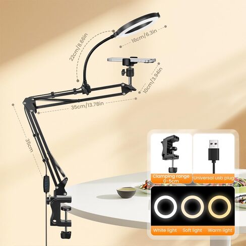 حامل هاتف علوي مع ضوء حلقي، ضوء حلقة سيلفي LED 6.5 بوصة للمكتب، حامل هاتف قابل للتعديل، لتسجيل الفيديو، البث المباشر، فيديو الطبخ in Kuwait