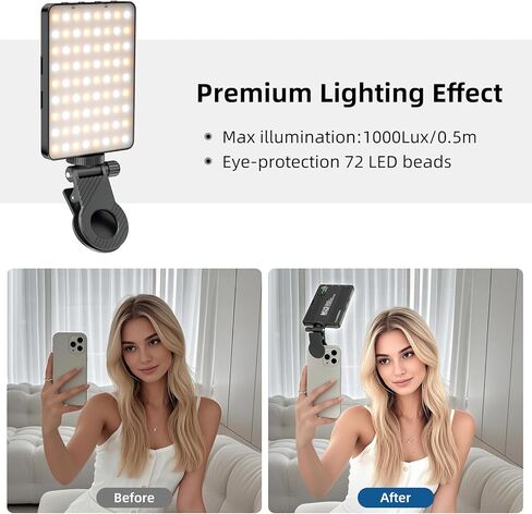 ضوء سيلفي محمول LED لمؤتمرات الفيديو، بطارية ليثيوم عالية الجودة CRI 97+، محول ثلاثي القوائم للكاميرا، 3 أوضاع إضاءة للهاتف، iPhone، كاميرا الويب، الكمبيوتر المحمول، الصور والمكياج in Kuwait