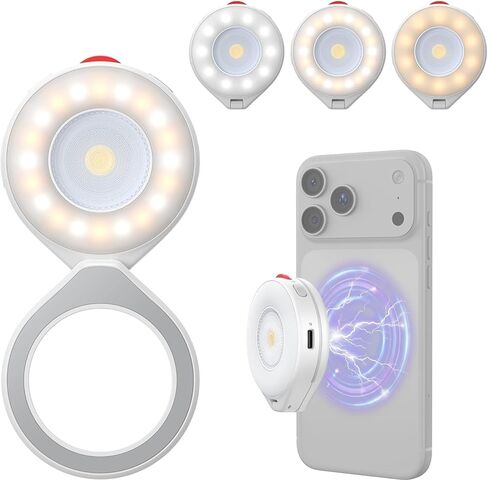 TELESIN 2 في 1 فلاش مغناطيسي وإضاءة سيلفي للتجميل لهاتف iPhone، CRI 85+، 15 وات COB LED ضوء ملء الهاتف، قلاب 180 درجة، ضوء سيلفي Magsafe، تحكم باستخدام زر وبلوتوث، للتصوير الفوتوغرافي الليلي/صور السيلفي in Kuwait