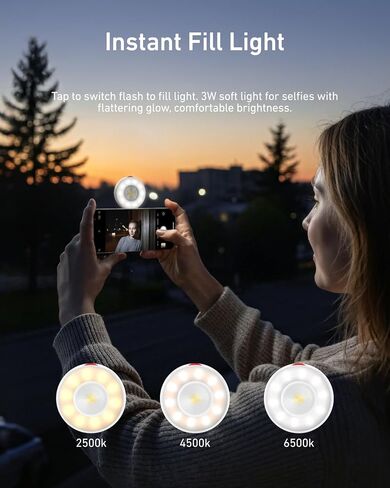TELESIN 2 في 1 فلاش مغناطيسي وإضاءة سيلفي للتجميل لهاتف iPhone، CRI 85+، 15 وات COB LED ضوء ملء الهاتف، قلاب 180 درجة، ضوء سيلفي Magsafe، تحكم باستخدام زر وبلوتوث، للتصوير الفوتوغرافي الليلي/صور السيلفي in Kuwait