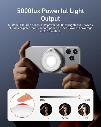 TELESIN 2 في 1 فلاش مغناطيسي وإضاءة سيلفي للتجميل لهاتف iPhone، CRI 85+، 15 وات COB LED ضوء ملء الهاتف، قلاب 180 درجة، ضوء سيلفي Magsafe، تحكم باستخدام زر وبلوتوث، للتصوير الفوتوغرافي الليلي/صور السيلفي in Kuwait