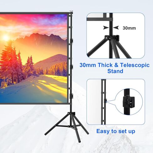 Outdoor Projector Screen with Stand, 150 inch Portable Projection Screen Wrinkle-Free 16:9 4K HD Rear Front Movie Screen with Carry Bag for Indoor Home Theater, Camping and Backyard Entertainment in Kuwait