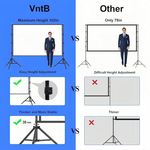 Outdoor Projector Screen with Stand, 150 inch Portable Projection Screen Wrinkle-Free 16:9 4K HD Rear Front Movie Screen with Carry Bag for Indoor Home Theater, Camping and Backyard Entertainment in Kuwait
