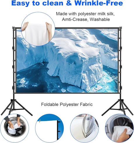 Outdoor Projector Screen with Stand, 150 inch Portable Projection Screen Wrinkle-Free 16:9 4K HD Rear Front Movie Screen with Carry Bag for Indoor Home Theater, Camping and Backyard Entertainment in Kuwait