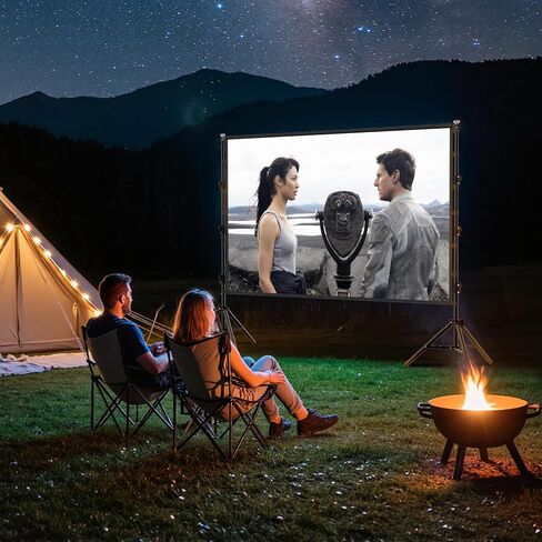 Outdoor Projector Screen with Stand, 150 inch Portable Projection Screen Wrinkle-Free 16:9 4K HD Rear Front Movie Screen with Carry Bag for Indoor Home Theater, Camping and Backyard Entertainment in Kuwait