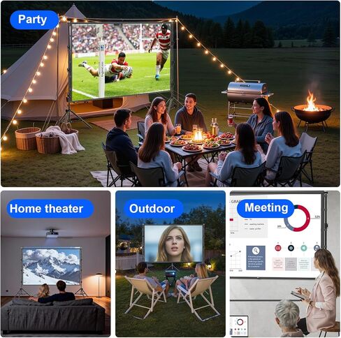 Outdoor Projector Screen with Stand, 150 inch Portable Projection Screen Wrinkle-Free 16:9 4K HD Rear Front Movie Screen with Carry Bag for Indoor Home Theater, Camping and Backyard Entertainment in Kuwait