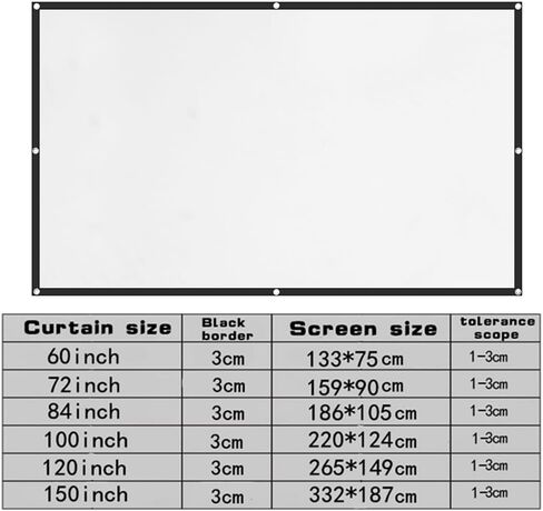 Projector Screen, 4K HD Home Movie Projection Screen, 60"|72"|84"|100"|120"|150" Anti-Crease Theater Screens Indoor Outdoor(Size:100 INCH) in Kuwait