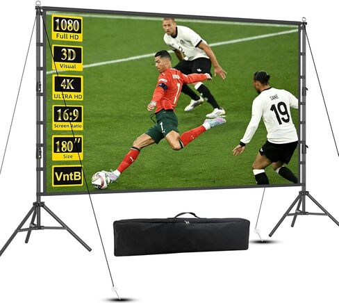 Projector Screen and Stand, 180 inch Outdoor Projection Screen 15 FT Large Portable Movie Screen Wrinkle-Free 16:9 4K Rear Front Foldable Washable with Carry Bag for Backyard Theater Movie Night in Kuwait