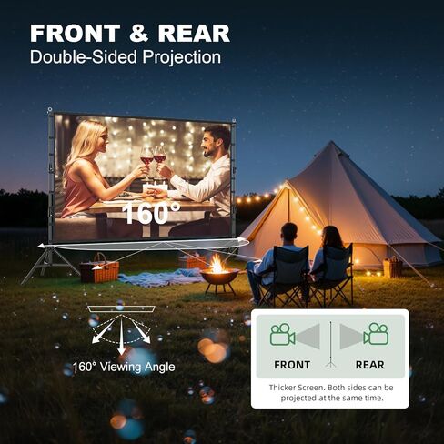 Projector Screen and Stand, 180 inch Outdoor Projection Screen 15 FT Large Portable Movie Screen Wrinkle-Free 16:9 4K Rear Front Foldable Washable with Carry Bag for Backyard Theater Movie Night in Kuwait