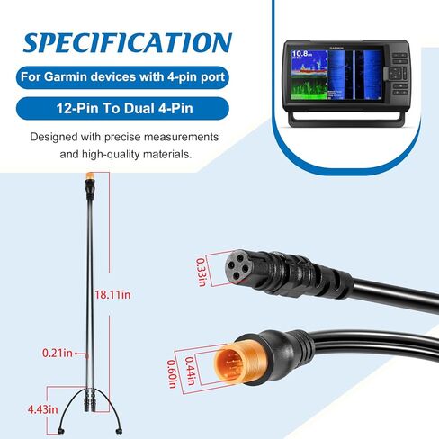 010-12234-05 Transducer Sensor Adapter Y-Cable, 12-Pin to Dual 4-Pin Splitter Cable Compatible with Garmin echoMAP 72sv 73sv 74sv 93sv 94sv, for Striker 7sv/9sv, for Striker Vivid 7sv/9sv in Saudi Arabia