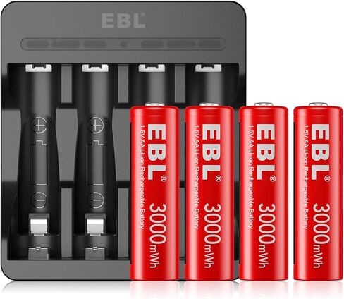 EBL 1.5V Rechargeable Lithium AA Batteries with USB Input Charger, 3000mWh Li-ion AA Batteries Long Lasting Double A Battery 4 Pack in Saudi Arabia