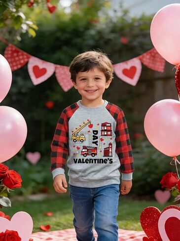 قميص للأطفال الصغار لعيد الحب بأكمام طويلة تي شيرت للأطفال على شكل شاحنة دينو على شكل قلب مهرجان راجلان جرافيك غير رسمي تي شيرت الحب من 2 إلى 7 سنوات in Kuwait