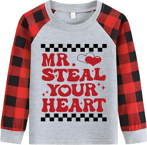 Toddler Boys Valentine's Long Sleeve Shirt Kids Truck Dino Heart Tops Festival Raglan Graphic Casual Love Tees 2-7 Years in Kuwait