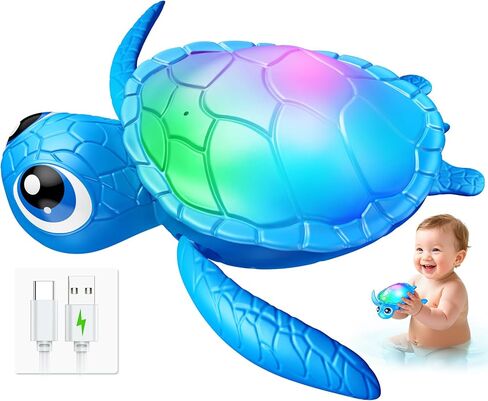 ألعاب حمام السلحفاة الكهربائية للسباحة - سباحة أوتوماتيكية مع أضواء LED ملونة، قابلة لإعادة الشحن وإيقاف تلقائي، ألعاب عائمة لحمام السباحة للأطفال الصغار الذين تتراوح أعمارهم بين 1-3 و2-4 و4-8 in Kuwait