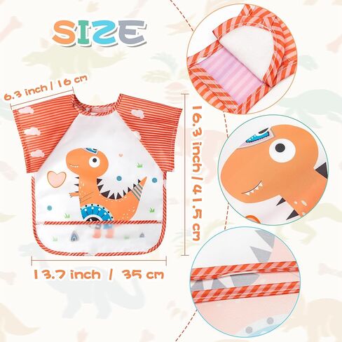 R HORSE 5Pcs Short Sleeved Bib for Baby Toddlers Waterproof Sleeved Infants Feeding Bib with Crumb Capacity Pocket Baby Shower Birthday Gifts for Boy Girl 0-36 Months in Saudi Arabia