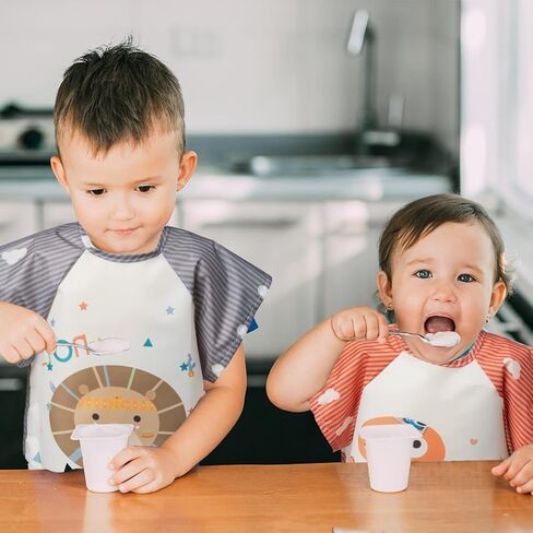 R HORSE 5Pcs Short Sleeved Bib for Baby Toddlers Waterproof Sleeved Infants Feeding Bib with Crumb Capacity Pocket Baby Shower Birthday Gifts for Boy Girl 0-36 Months in Saudi Arabia