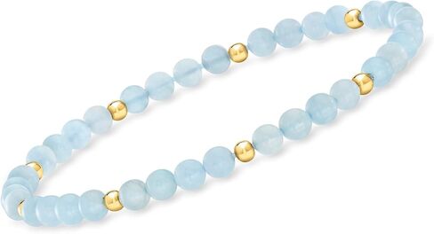 Pure Collection by Ross-Simons 20.00 ct. t.w. Aquamarine Bead Stretch Bracelet With 14kt Yellow Gold in Saudi Arabia