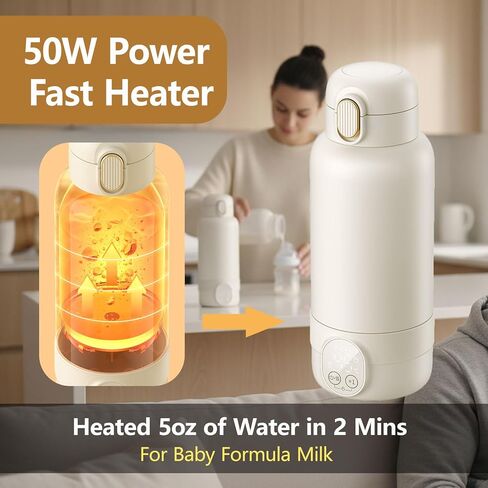 Portable Baby Milk Bottle Warmer for Travel,17 Ounces Capacity Baby Milk Warmer,Portable Breastmilk & Formula Water Fast Warming Bottle,Rechargeable 14000 mAh Battery,Pasteurization Design in Saudi Arabia