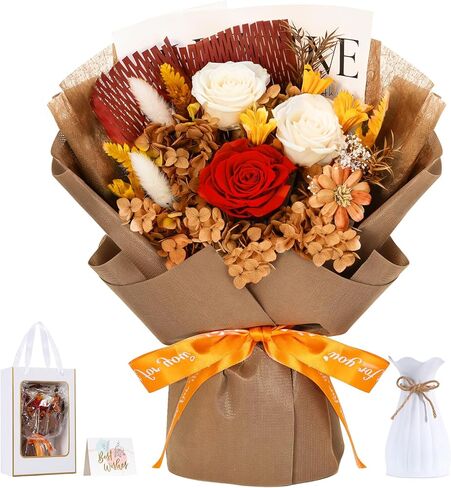 Lewondr Flower for Delivery, Preserved Flowers Bouquet, Red Roses Bouquet, Real Long-Lasting Forever Birthday Flowers Gifts for Her Wife Girlfriend Valentines Day Anniversary Mothers Day, Black-Red in Saudi Arabia