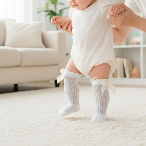 10 أزواج من جوارب KUNAL العالية للركبة لحديثي الولادة، جوارب مكشكشة من القطن لركبة الأطفال، خرطوم عالي للأطفال للفتيات والأولاد والرضع in Kuwait