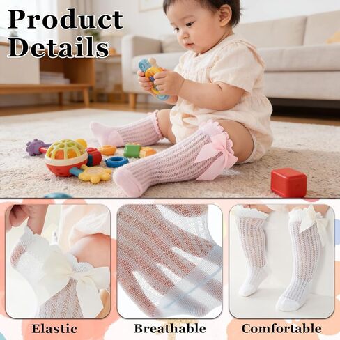 10 أزواج من جوارب KUNAL العالية للركبة لحديثي الولادة، جوارب مكشكشة من القطن لركبة الأطفال، خرطوم عالي للأطفال للفتيات والأولاد والرضع in Kuwait